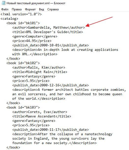 XML файл в Блокноте XML файл в Блокноте