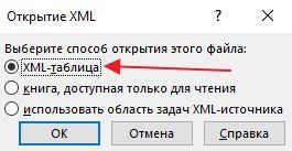 выбор XML-таблицы выбор XML-таблицы