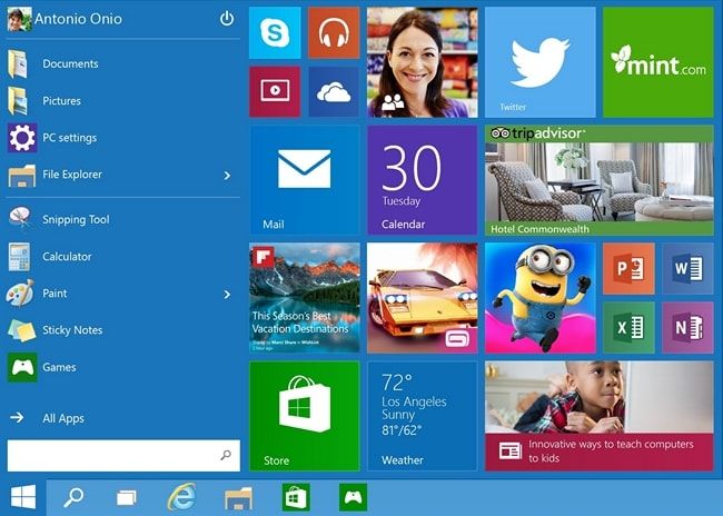 меню Пуск в Windows 10