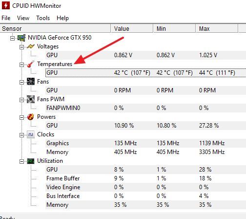 температура GPU в HWmonitor температура GPU в HWmonitor