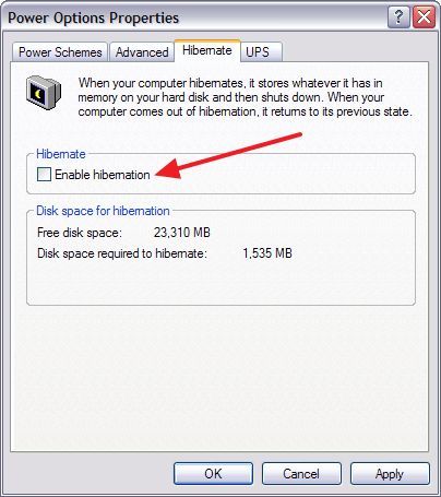 удаление файла hiberfil.sys в Windows XP удаление файла hiberfil.sys в Windows XP