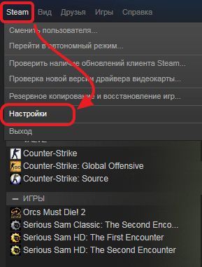 Открываем настройки Steam Открываем настройки Steam