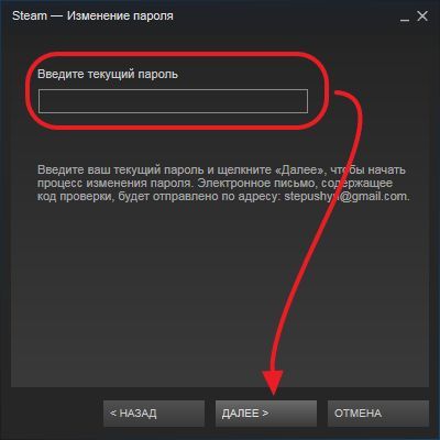 Введите текущий пароль от Стима Введите текущий пароль от Стима