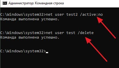 отключение и удаление пользователя через командную строку