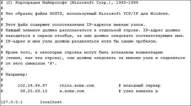 Как должен выглядеть файл Hosts (файл, hosts)
