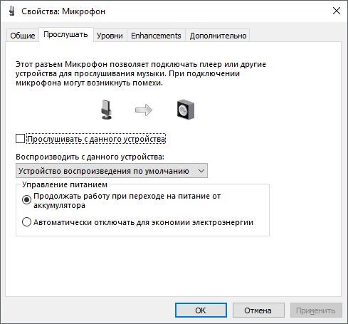 вкладка Прослушать вкладка Прослушать