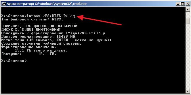 выполнение команды format