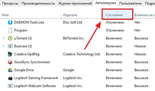 сортируем программы по состоянию