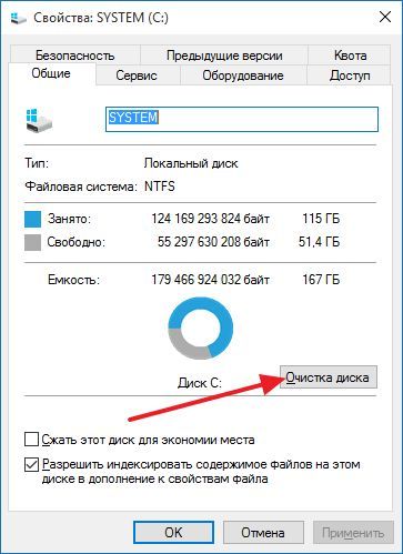нажмите на кнопку Очистка диска