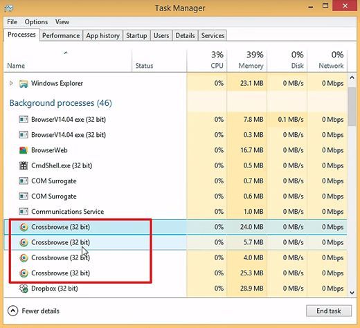 Остановите все процессы Crossbrowser Остановите все процессы Crossbrowser