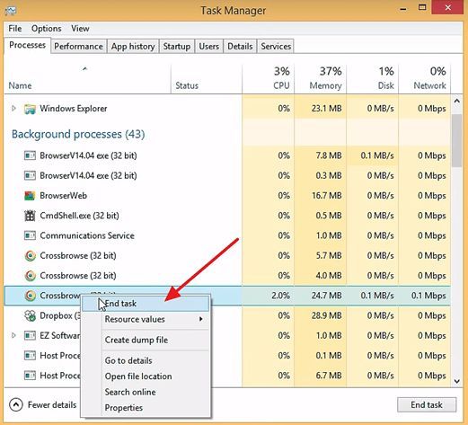 Остановите все процессы Crossbrowser Остановите все процессы Crossbrowser
