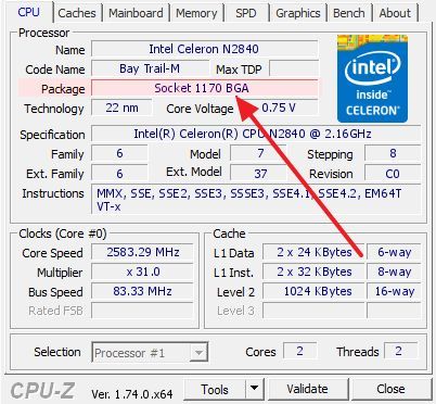 информация о сокете в программе CPU-Z информация о сокете в программе CPU-Z