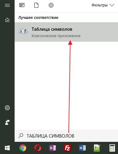 поиск таблицы символов