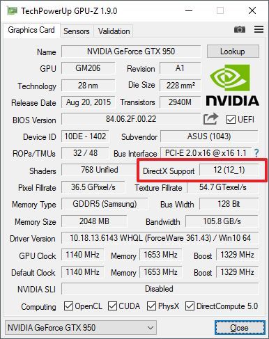 версия DirectX поддерживаемого видеокартой версия DirectX поддерживаемого видеокартой
