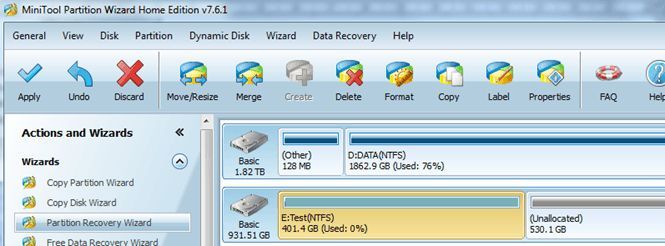 программа Partition Wizard с новым разделом