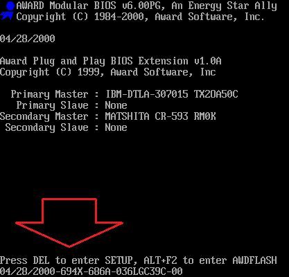 информация о кнопке для открытия BIOS Setup