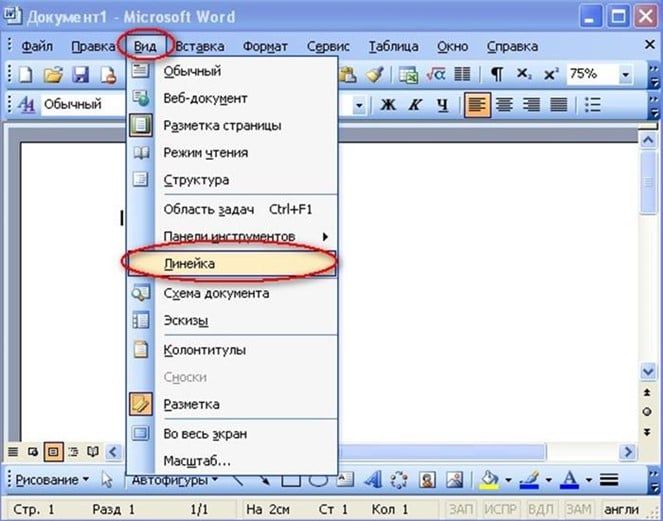 включите линейку в Word 2003 включите линейку в Word 2003