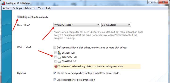 настройка расписания в программе Auslogics Disk Defrag Free настройка расписания в программе Auslogics Disk Defrag Free