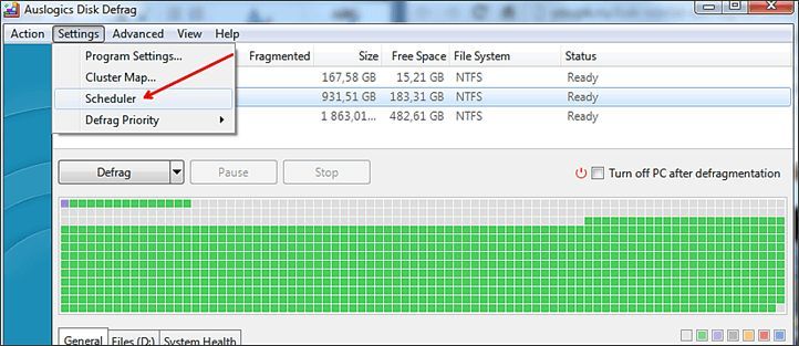 расписание в программе Auslogics Disk Defrag Free расписание в программе Auslogics Disk Defrag Free