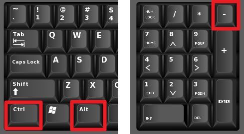 комбинация клавиш CTRL+ALT+минус