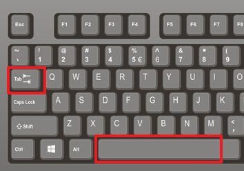 клавиши ПРОБЕЛ или TAB на клавиатуре клавиши ПРОБЕЛ или TAB на клавиатуре