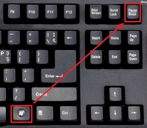 комбинация клавиш Windows + Pause / Break комбинация клавиш Windows + Pause / Break