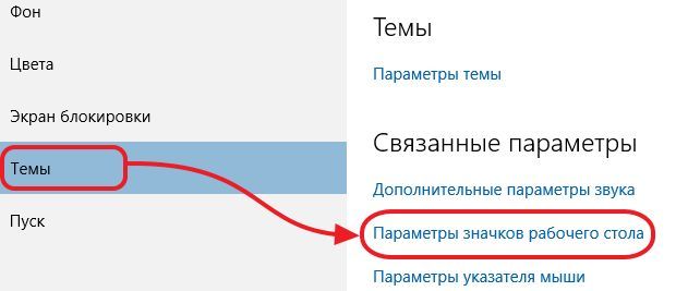 откройте подраздел Параметры значков рабочего стола откройте подраздел Параметры значков рабочего стола