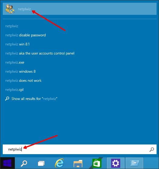 используем поиск для открытия netplwiz используем поиск для открытия netplwiz