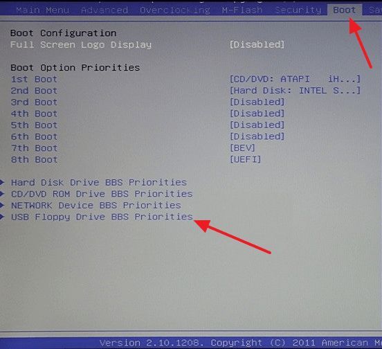 раздел USB Floppy Drive BBS Priorities в BIOS раздел USB Floppy Drive BBS Priorities в BIOS