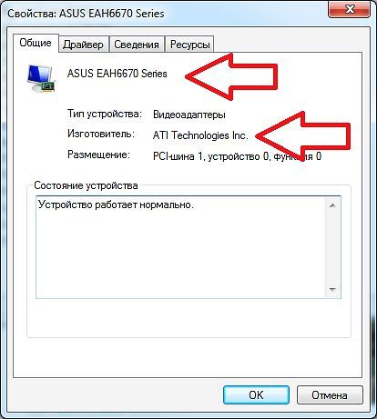 Модель видеокарты и изготовитель