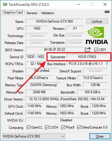 производитель видеокарты в GPU-Z
