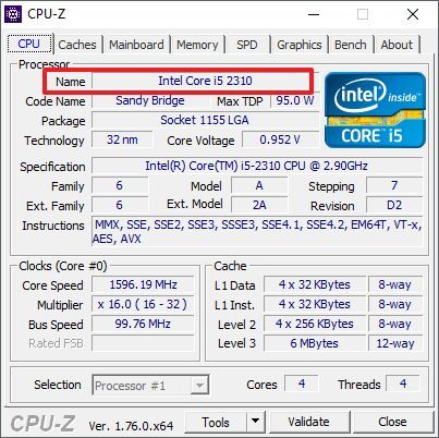 информация о процессоре в CPU-Z