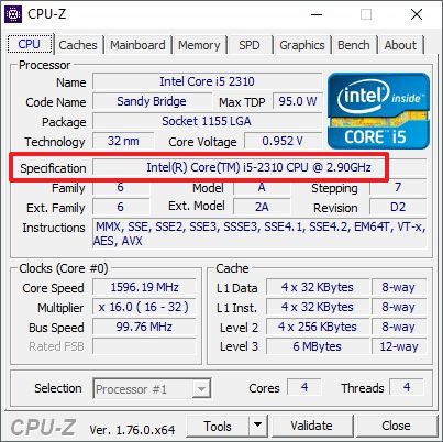 информация о процессоре в CPU-Z