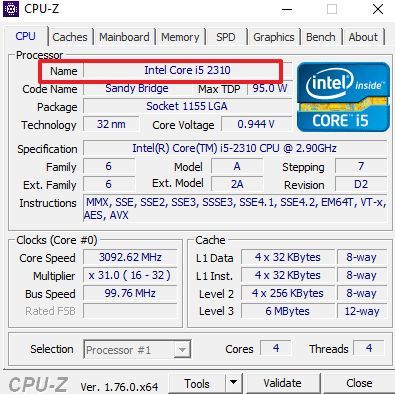 модель процессора в CPU-Z модель процессора в CPU-Z