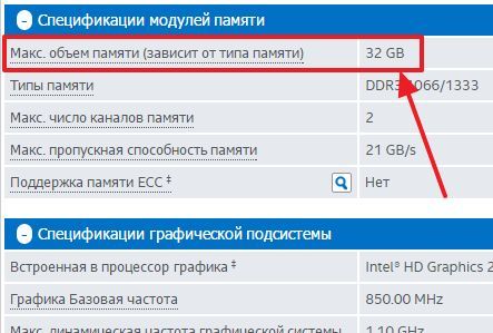 информация о максимальном объеме памяти для процессора информация о максимальном объеме памяти для процессора