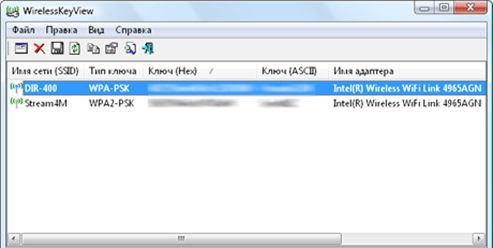 программа WirelessKeyView программа WirelessKeyView