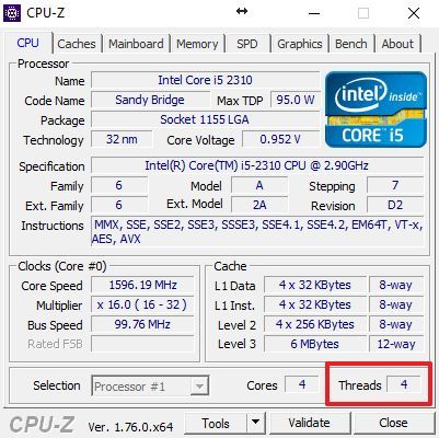 количество потоков в CPU-Z количество потоков в CPU-Z