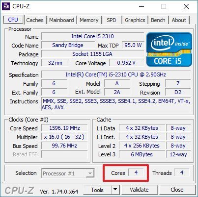 количество ядер в CPU-Z количество ядер в CPU-Z