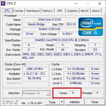 количество ядер в CPU-Z количество ядер в CPU-Z