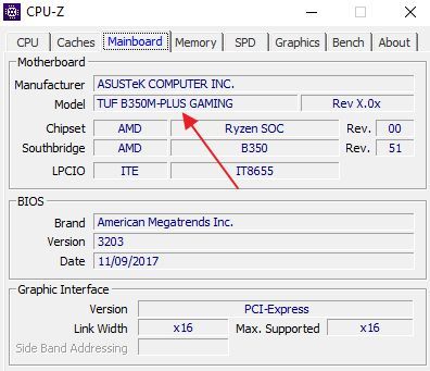 информация о материнской плате в CPU-Z информация о материнской плате в CPU-Z
