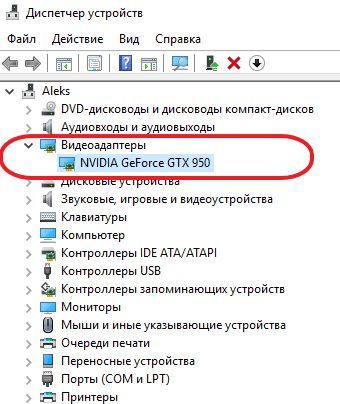 видеокарта в Диспетчере устройств