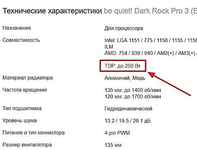 Информация о TDP в характеристиках кулера