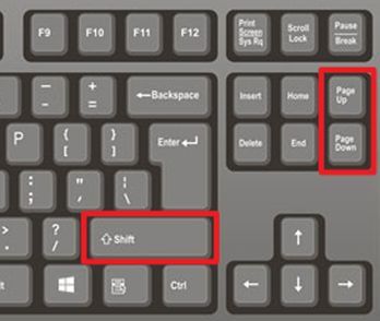 комбинации клавиш SHIFT-PageUp и SHIFT-PageDown комбинации клавиш SHIFT-PageUp и SHIFT-PageDown