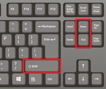 комбинации клавиш SHIFT-Home и SHIFT-End комбинации клавиш SHIFT-Home и SHIFT-End