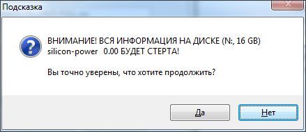 предупреждение об удалении данных с флешки