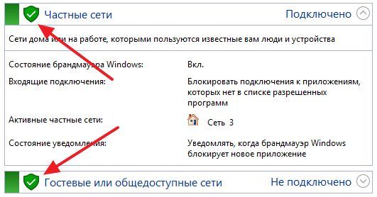 Брандмауэр Windows включен