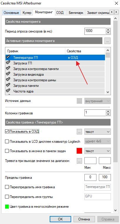 мониторинг для выбранного параметра включен мониторинг для выбранного параметра включен