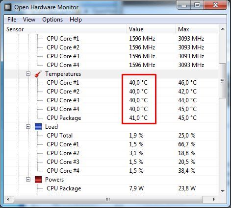 программа Open Hardware Monitor