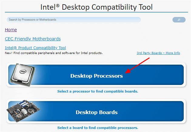 кнопка Desktop Processors кнопка Desktop Processors