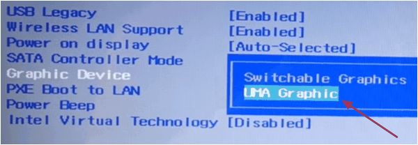 активация режима UMA Graphic активация режима UMA Graphic
